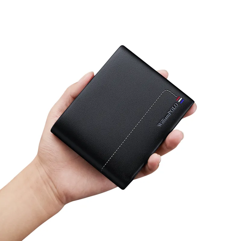WilliamPOLO Nappa Top Grain Cow Leather Genuine Leather Long/Cropped Wallet Money Clip Unisex Black-6
