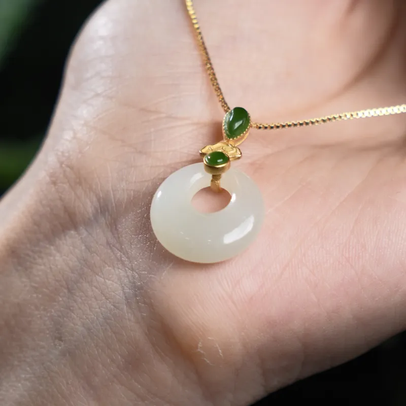 Green Waves Hetian Jade 925 Sterling Silver Women's Pale Greenish White Jade-1