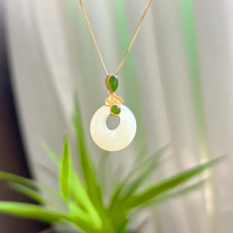 Green Waves Hetian Jade 925 Sterling Silver Women's Pale Greenish White Jade-3