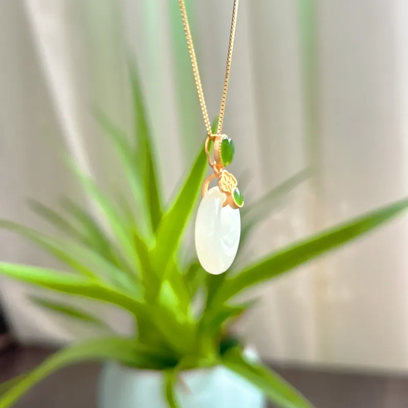 Green Waves Hetian Jade 925 Sterling Silver Women's Pale Greenish White Jade-5