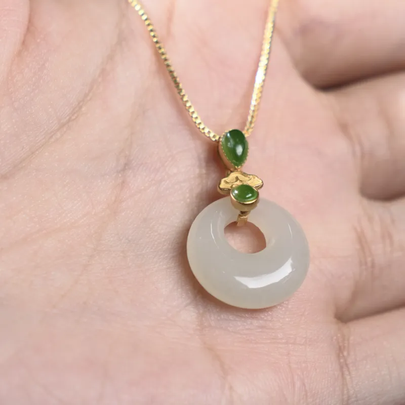 Green Waves Hetian Jade 925 Sterling Silver Women's Pale Greenish White Jade-2