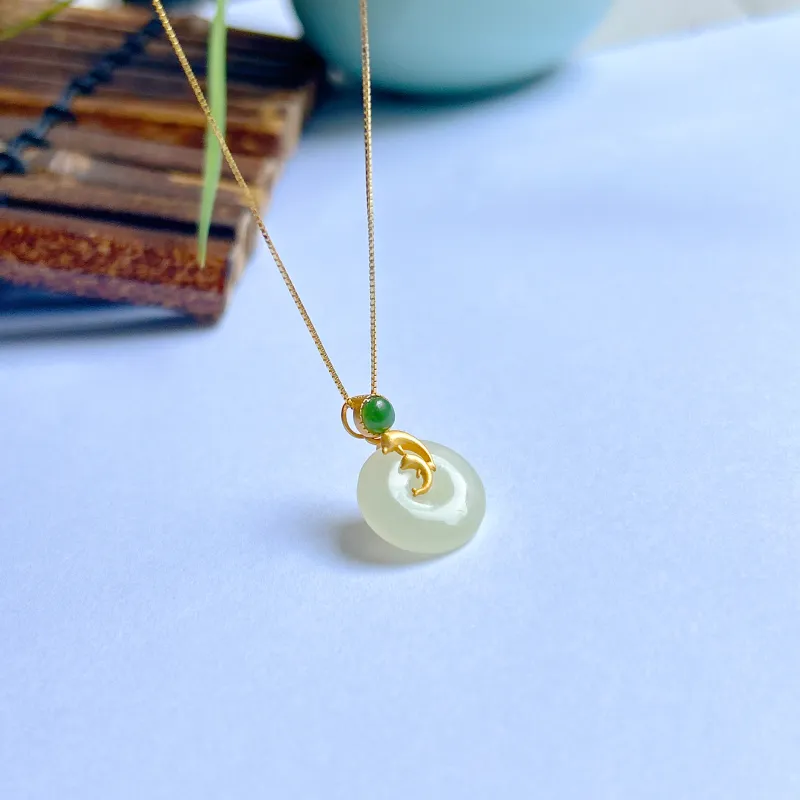 Green Waves Hetian Jade 925 Sterling Silver Women's Pale Greenish White Jade-4