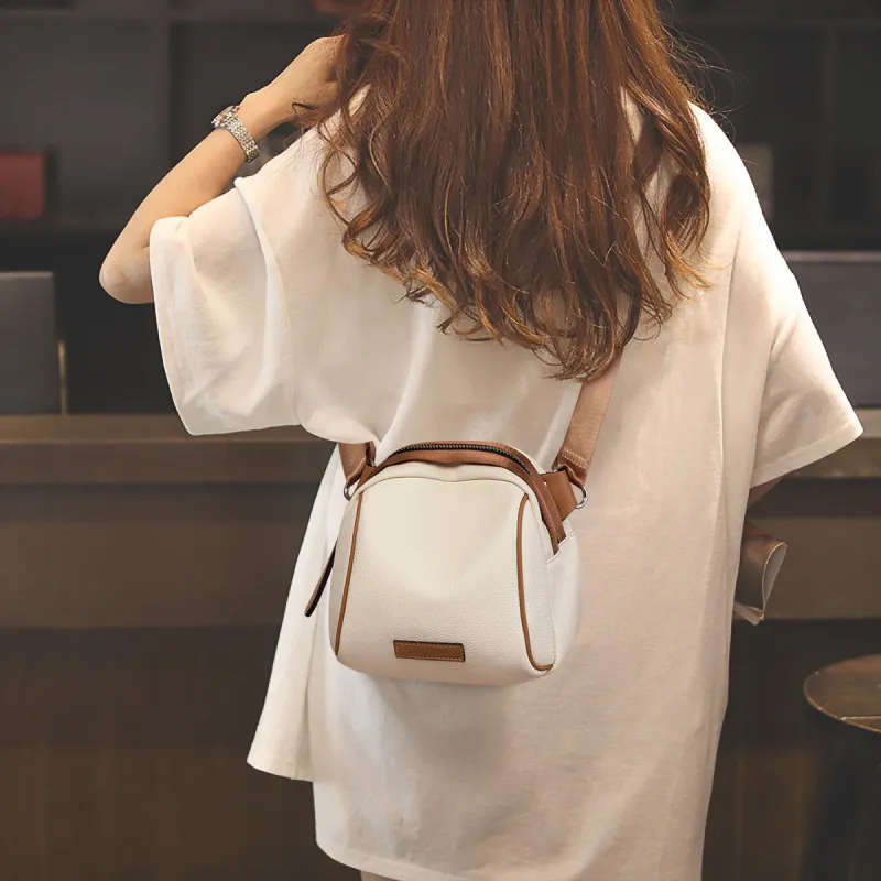 COMELY Cow Leather With Synthetic Leather Dome Bag, Crossbody Bag, Shoulder Bag Regular Women's Ecru-5