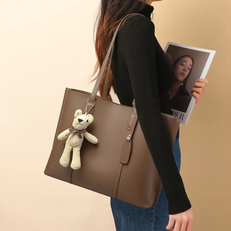 COMELY Cow Leather Patchwork Synthetic Leather Shoulder Bag Tote Regular Women's Blue Apricot Smoke Gray-18