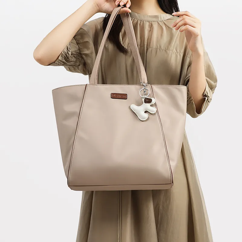 COMELY Fabric Tote One Shoulder Shoulder Bag Handbag Laptop Bag Medium Size Women's Apricot-2