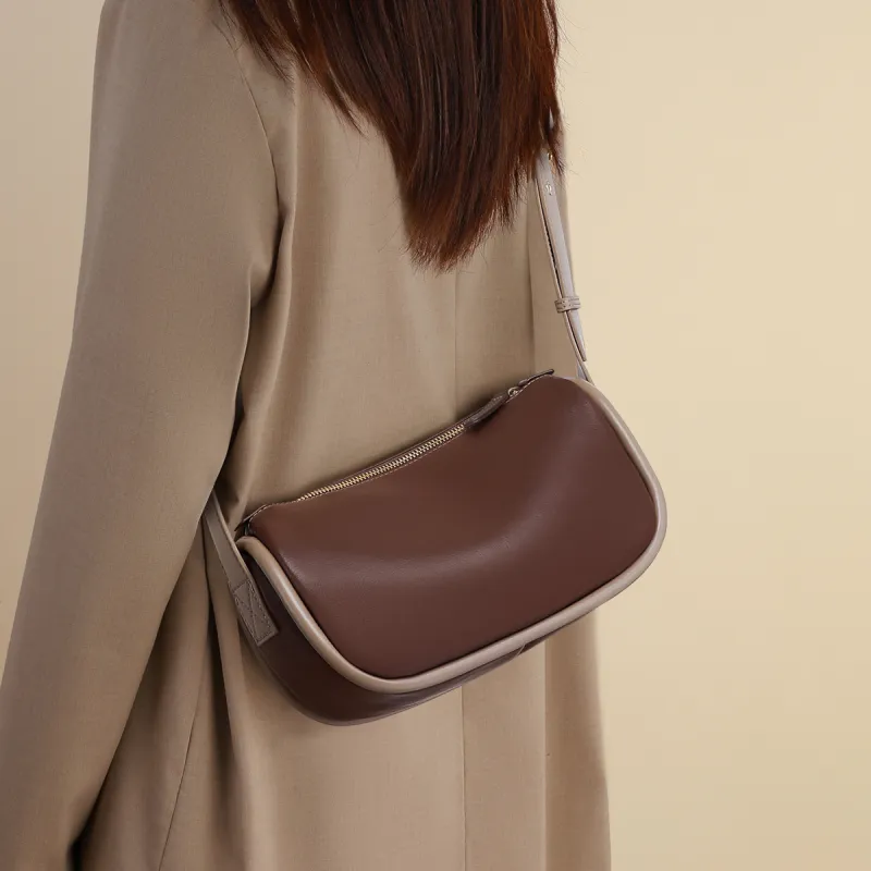 COMELY Cow Leather Patchwork Synthetic Leather Dumpling Bag Pillow Bag Shoulder Bag Crossbody Bag Regular Women's Ecru-2