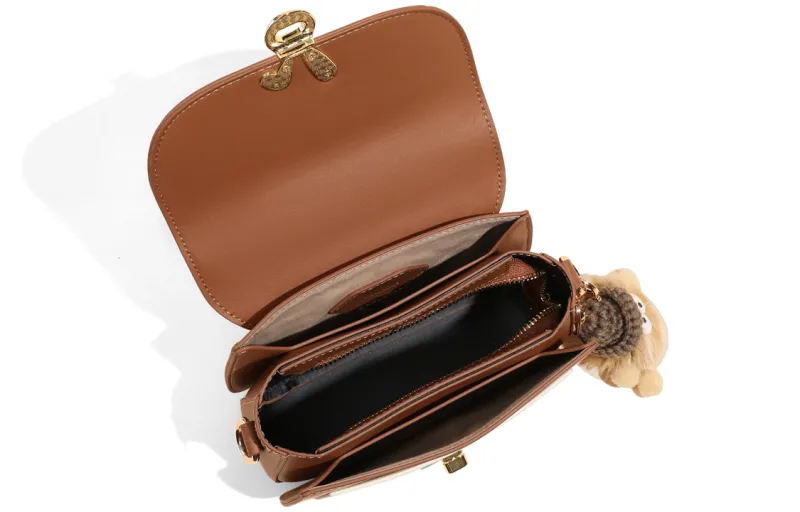 COMELY Cow Leather Shoulder Bag, Crossbody Bag Small Size Women's White & Khaki-4