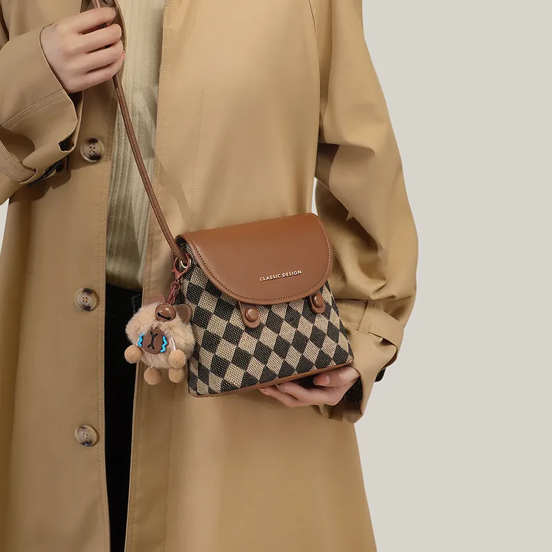 COMELY Synthetic Leather Small Bucket Shoulder Bag, Crossbody Bag Regular Women's Coffee-1