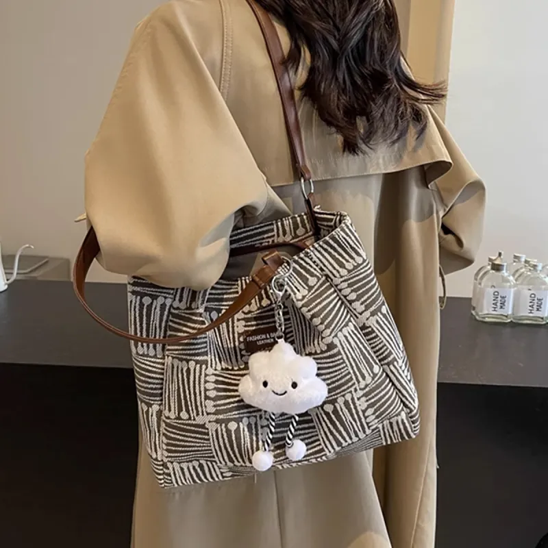 COMELY Fabric Tote Bag, Shopping Bag, Portable Computer, Shoulder Bag Regular Women's Blue/Coffee-9