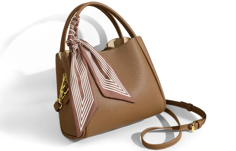 COMELY Cow Leather Patchwork Synthetic Leather Bucket Bags Handbags Regular Women's Brown-4