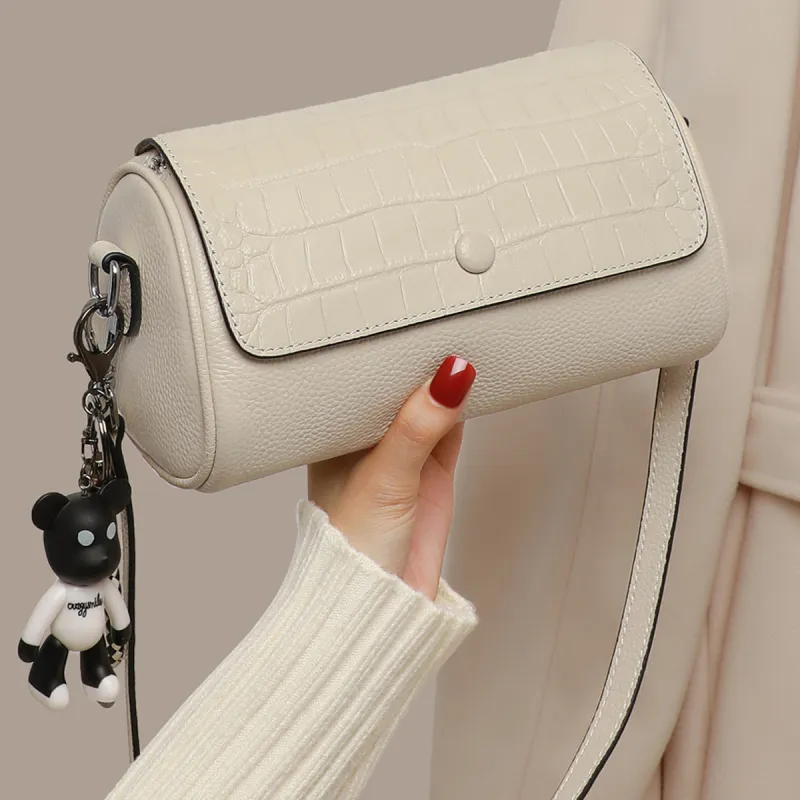 COMELY Cow Leather Patchwork Synthetic Leather Pillow Bag Shoulder Bag Crossbody Bag Regular Women's Ecru-4