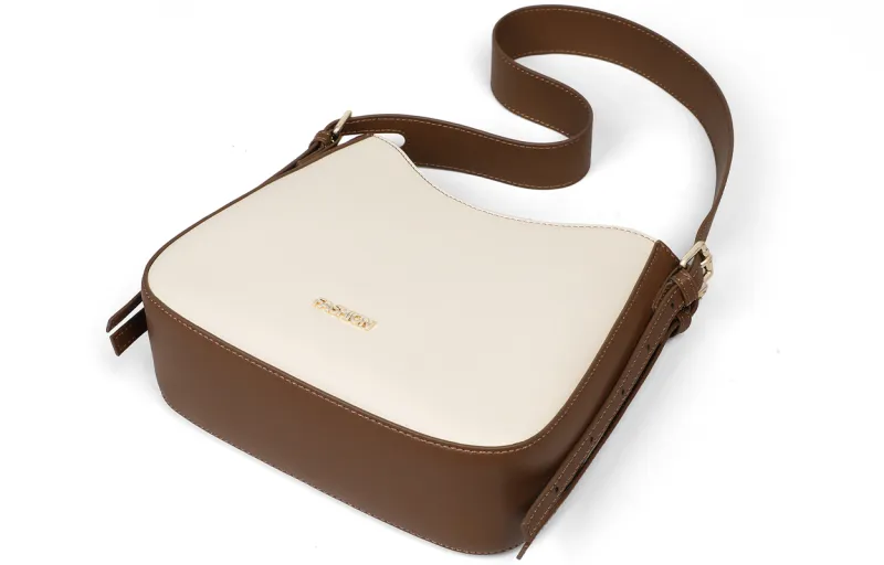 COMELY Split Cow Leather With Synthetic Leather Shoulder Bag, Crossbody Bag Regular Women's Ecru Coffee-4