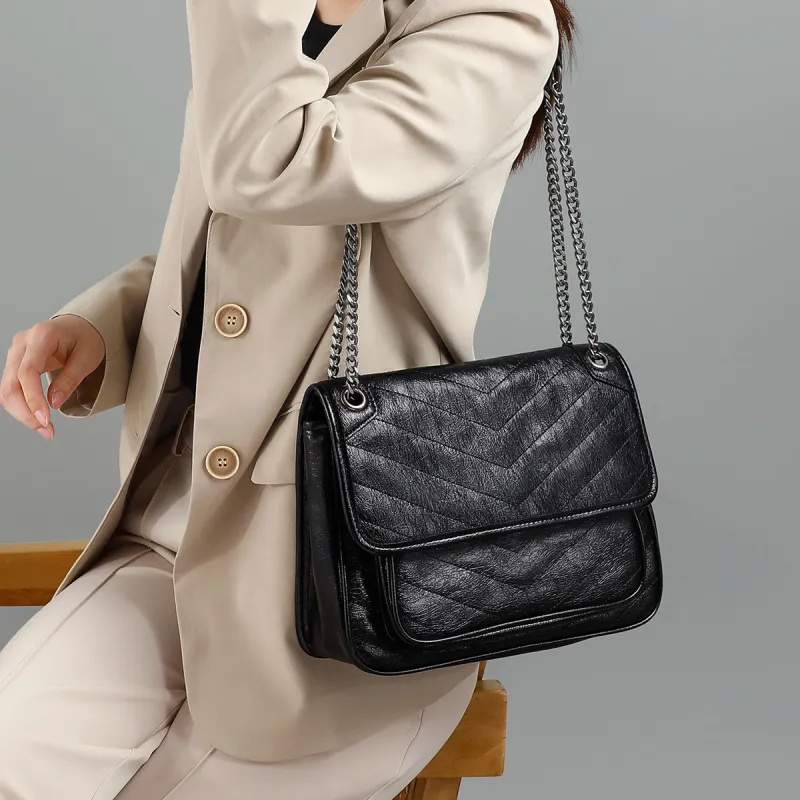 COMELY Synthetic Leather Chain Bag Shoulder Bag Messenger Bag Hobo Bag Regular Women's Black-3