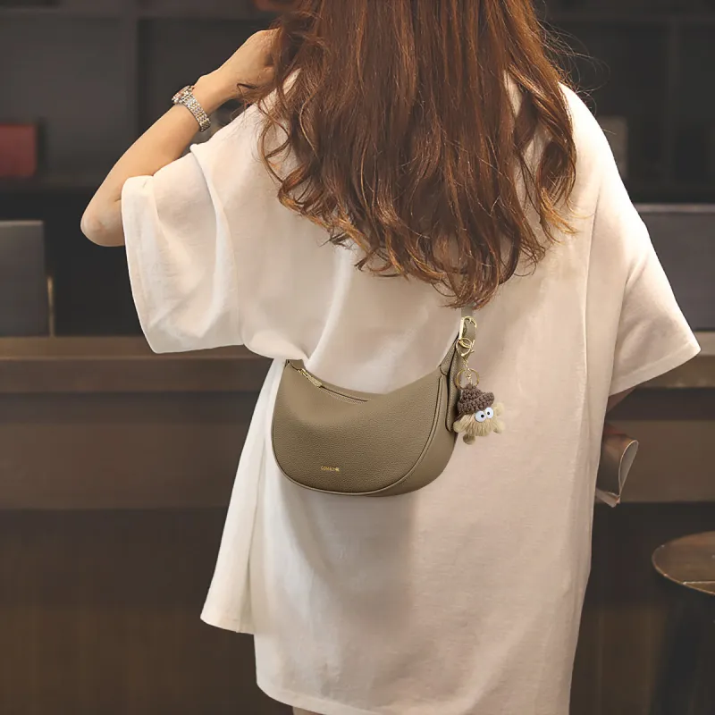 COMELY Cow Leather Shoulder Bag Crossbody Bag Women's Elephant Gray-4