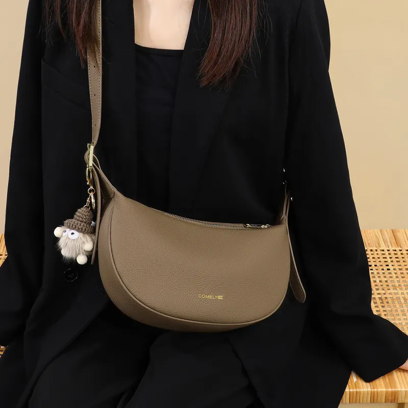 COMELY Cow Leather Shoulder Bag Crossbody Bag Women's Elephant Gray-2