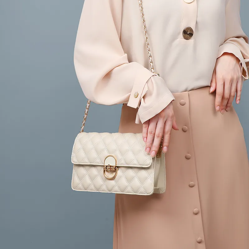 COMELY Cow Leather With Synthetic Leather Small Square Bag Shoulder Bag Regular Women's Ecru-3