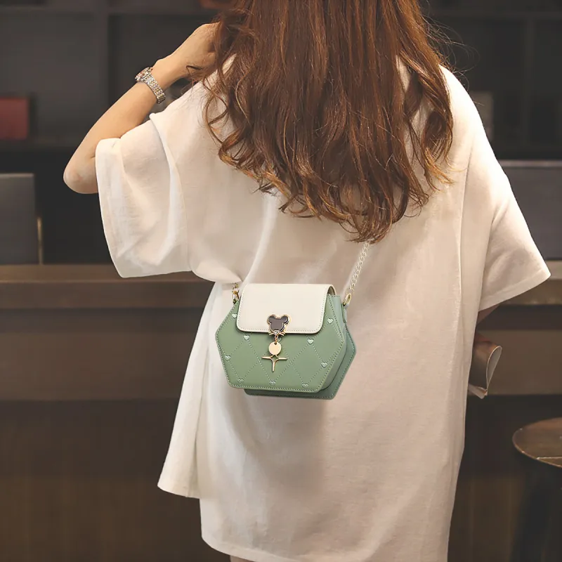 COMELY Cow Leather Shoulder Bag Chain Commute Bag Crossbody Bag Regular Women's White Green-5