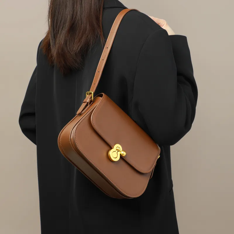 COMELY Cow Leather Bonded Synthetic Leather Small Square Bag Shoulder Bag Crossbody Bag Small Size Women's Coffee-5