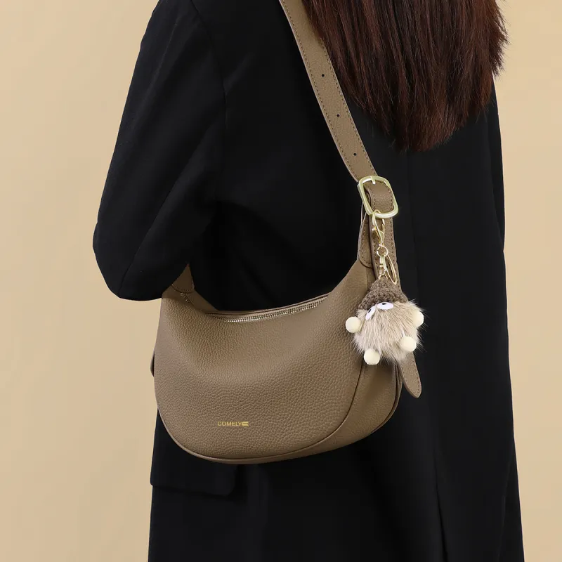 COMELY Cow Leather Shoulder Bag Crossbody Bag Women's Elephant Gray-1