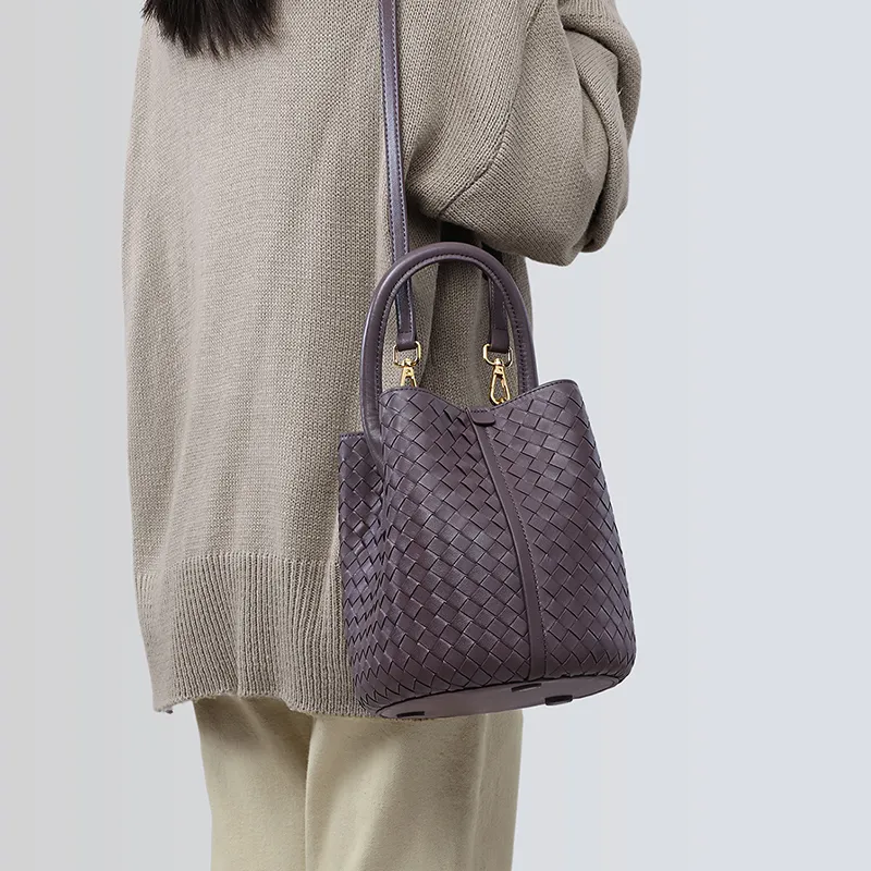 COMELY Sheepskin Patchwork Leather Bucket Bag, Handbag, Shoulder Bag Regular Women's Purple-3