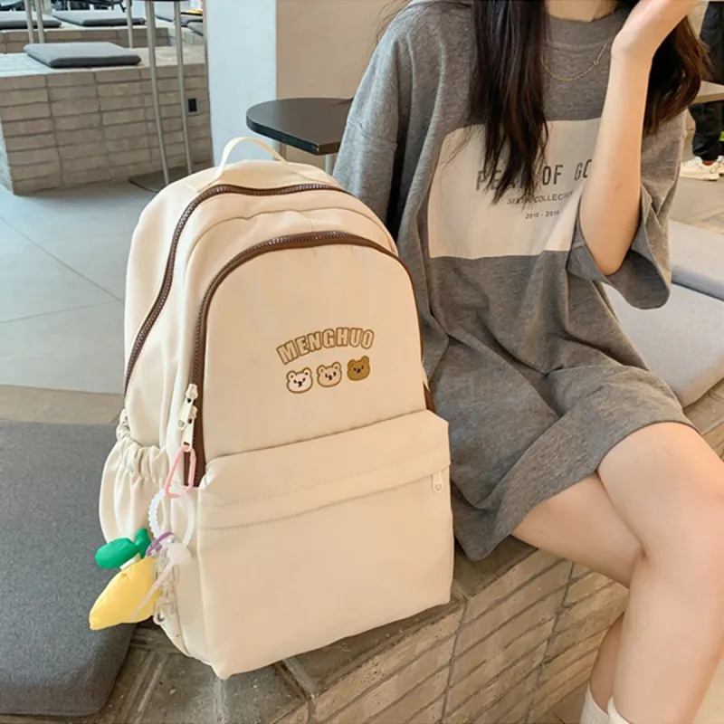 COMELY Nylon Backpack Student Backpack Laptop Bag Large Size Unisex Ecru/Black-8