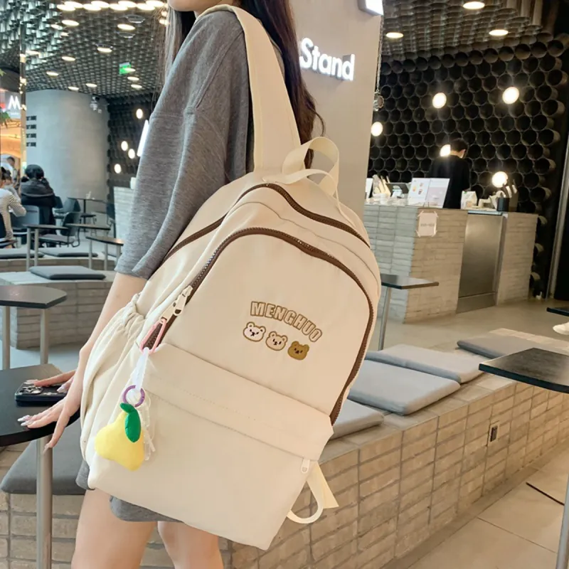 COMELY Nylon Backpack Student Backpack Laptop Bag Large Size Unisex Ecru/Black-5