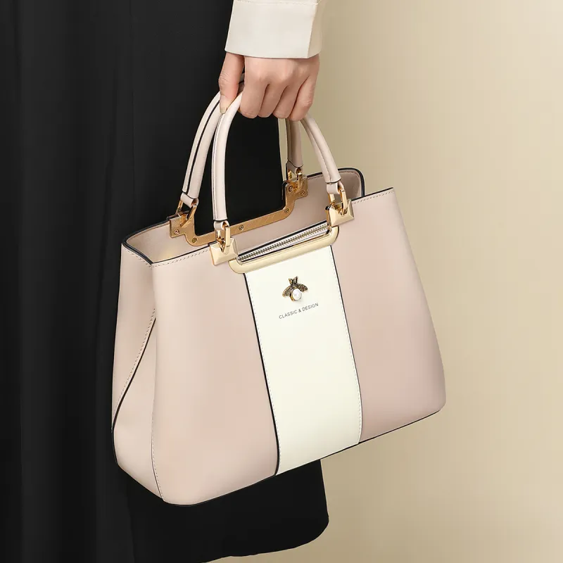COMELY Cow Leather Patchwork Synthetic Leather Handbags Shoulder Bag Crossbody Bag Large Size Women's Pink-4