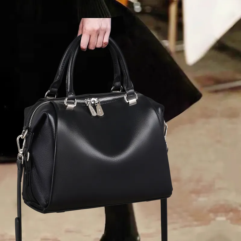 COMELY Cow Leather Patchwork Synthetic Leather One Shoulder Handbags Regular Women's Black-1
