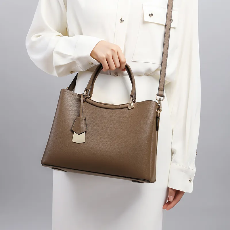 COMELY Cow Leather One Shoulder Handbag Women's Coffee-2
