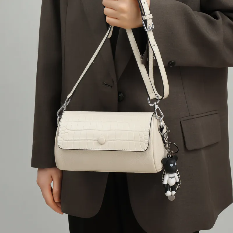 COMELY Cow Leather Patchwork Synthetic Leather Pillow Bag Shoulder Bag Crossbody Bag Regular Women's Ecru-1