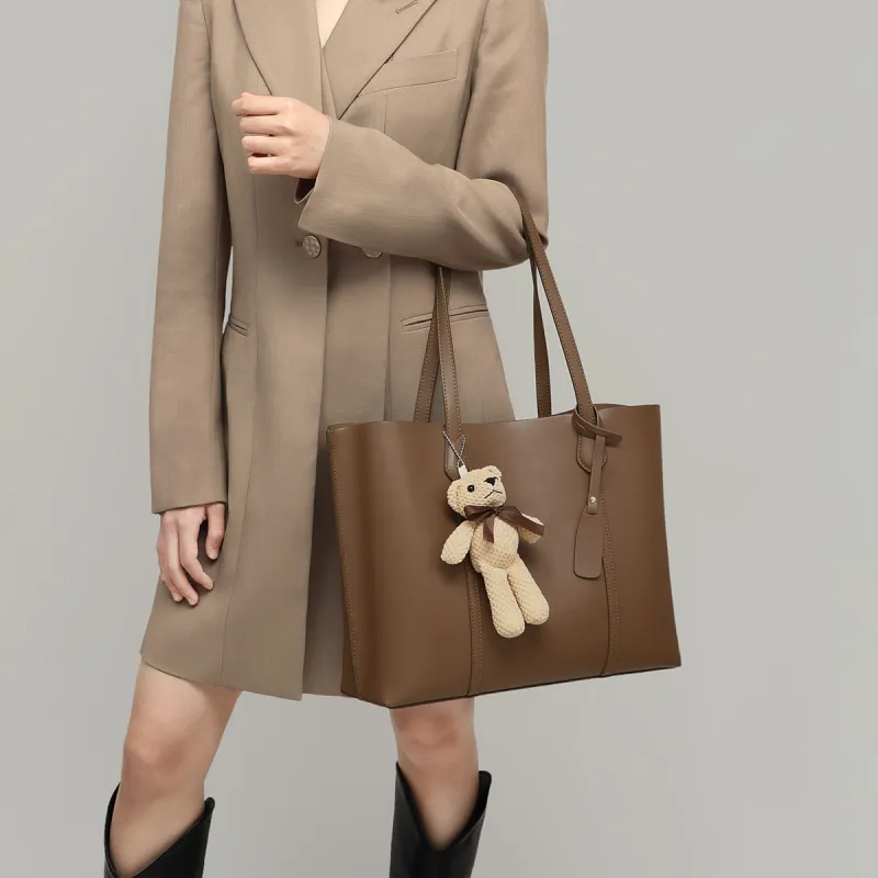 COMELY Cow Leather Patchwork Synthetic Leather Shoulder Bag Tote Regular Women's Blue Apricot Smoke Gray-17