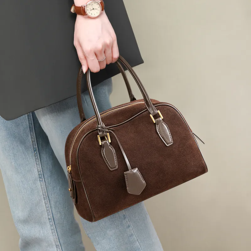 COMELY Cow Leather Boston Bag One Shoulder Handbags Regular Women's Chocolate/Khaki-1