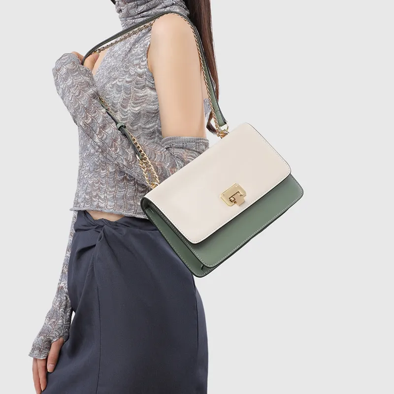 COMELY Cow Leather Shoulder Bag Women's White Green-1