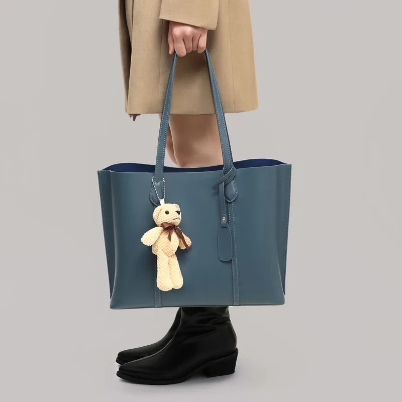 COMELY Cow Leather Patchwork Synthetic Leather Shoulder Bag Tote Regular Women's Blue Apricot Smoke Gray-5
