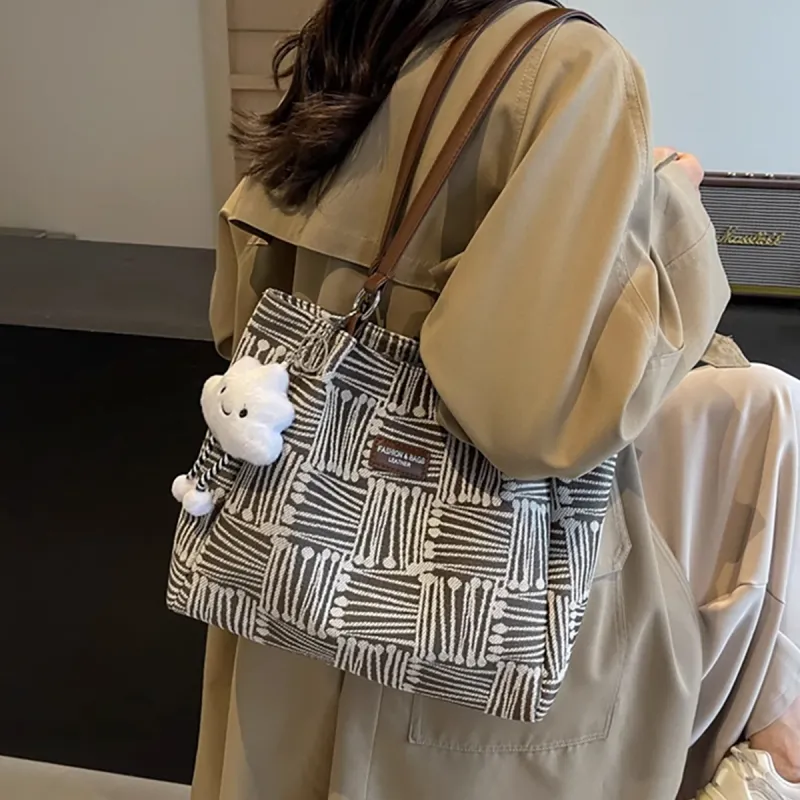 COMELY Fabric Tote Bag, Shopping Bag, Portable Computer, Shoulder Bag Regular Women's Blue/Coffee-7