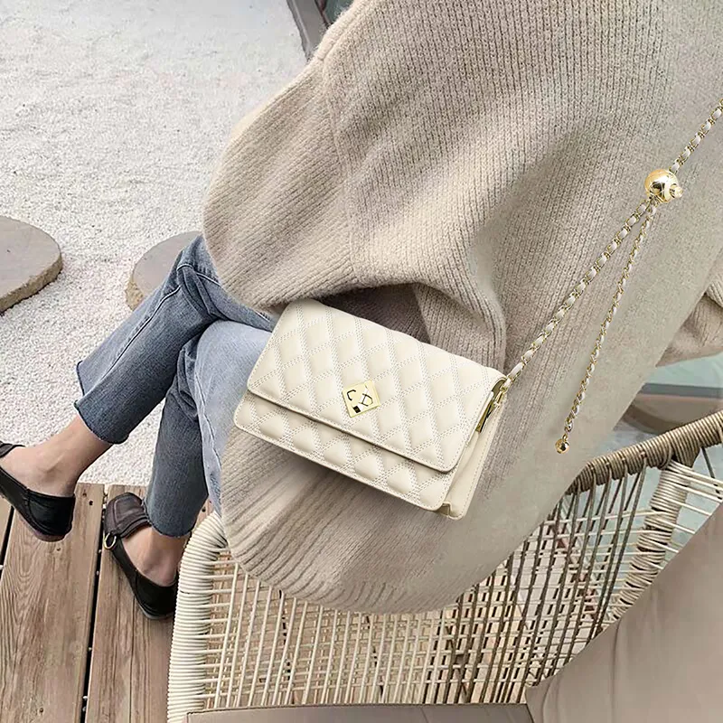 COMELY Cow Leather Patchwork Synthetic Leather Small Square Bag Chain Crossbody Bag Regular Women's White-2