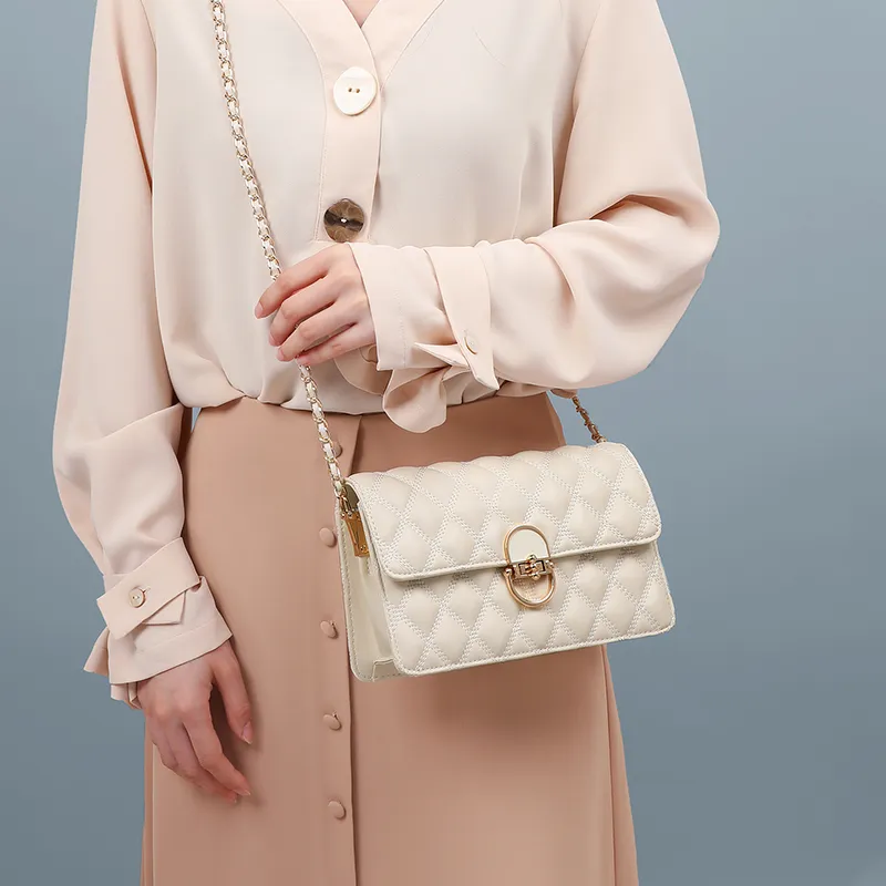 COMELY Cow Leather With Synthetic Leather Small Square Bag Shoulder Bag Regular Women's Ecru-4