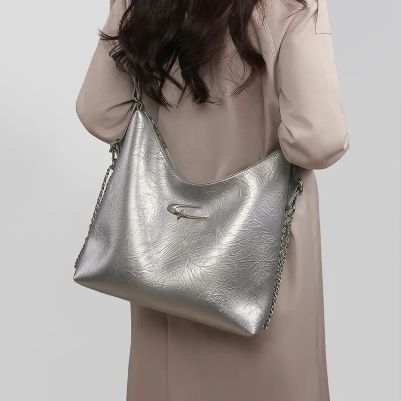 COMELY Cow Leather Tote Bag, Shopping Bag, Shoulder Bag, Backpack Regular Women's Silver-2