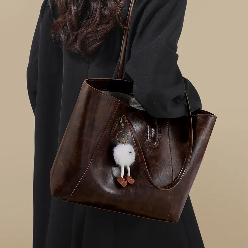 COMELY Synthetic Leather Tote Bag, Shopping Bag, Shoulder Bag Regular Women's Coffee-3