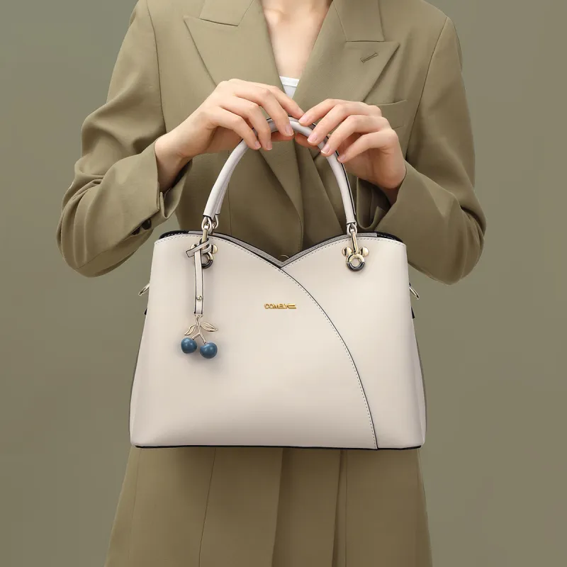 COMELY Synthetic Leather Shoulder Bag Crossbody Bag Handbag Large Size Women's Beige Gray/Blue-4