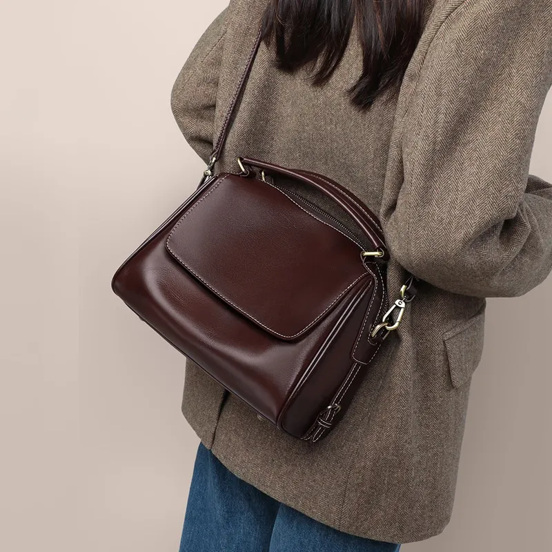 COMELY Cow Leather Handbag, Shoulder Bag, Crossbody Bag Regular Women's Coffee-2
