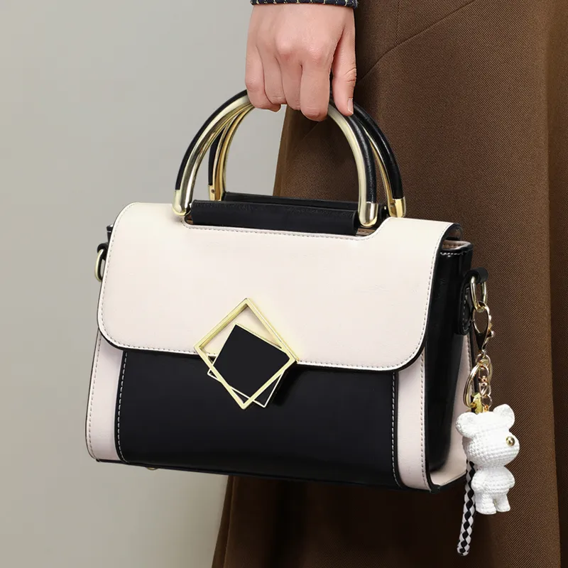 COMELY Cow Leather Handbag Women's Crossbody Bag Regular Women's Black & White-5