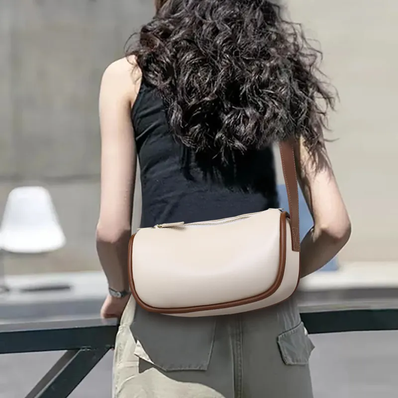 COMELY Cow Leather Patchwork Synthetic Leather Dumpling Bag Pillow Bag Shoulder Bag Crossbody Bag Regular Women's Ecru-7