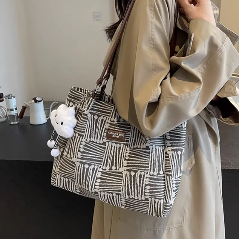COMELY Fabric Tote Bag, Shopping Bag, Portable Computer, Shoulder Bag Regular Women's Blue/Coffee-8