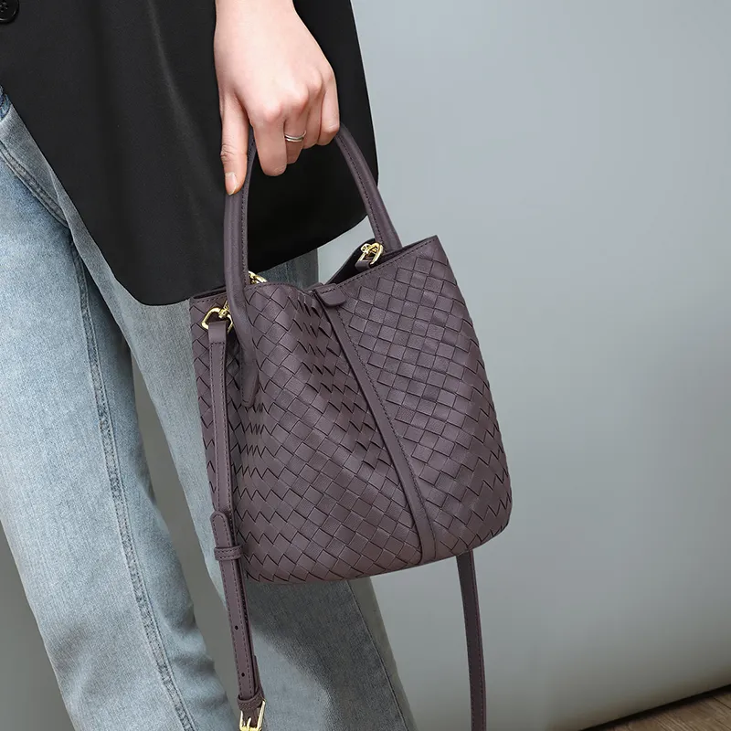 COMELY Sheepskin Patchwork Leather Bucket Bag, Handbag, Shoulder Bag Regular Women's Purple-1