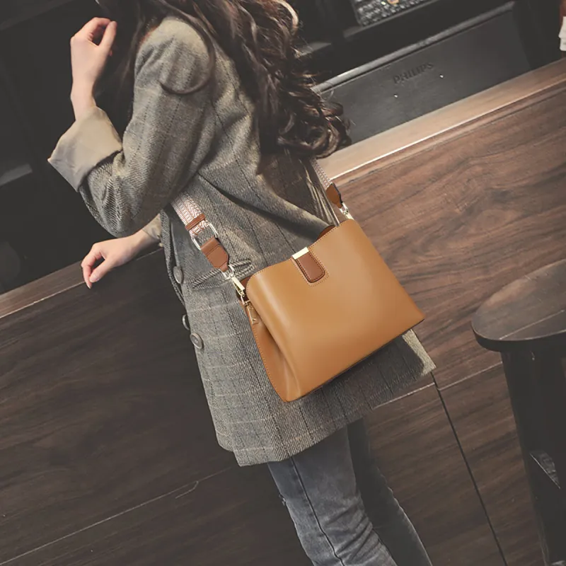 COMELY Cow Leather With Synthetic Leather Bucket Bag, Shoulder Bag, Crossbody Bag Regular Women's Sunset Yellow-5