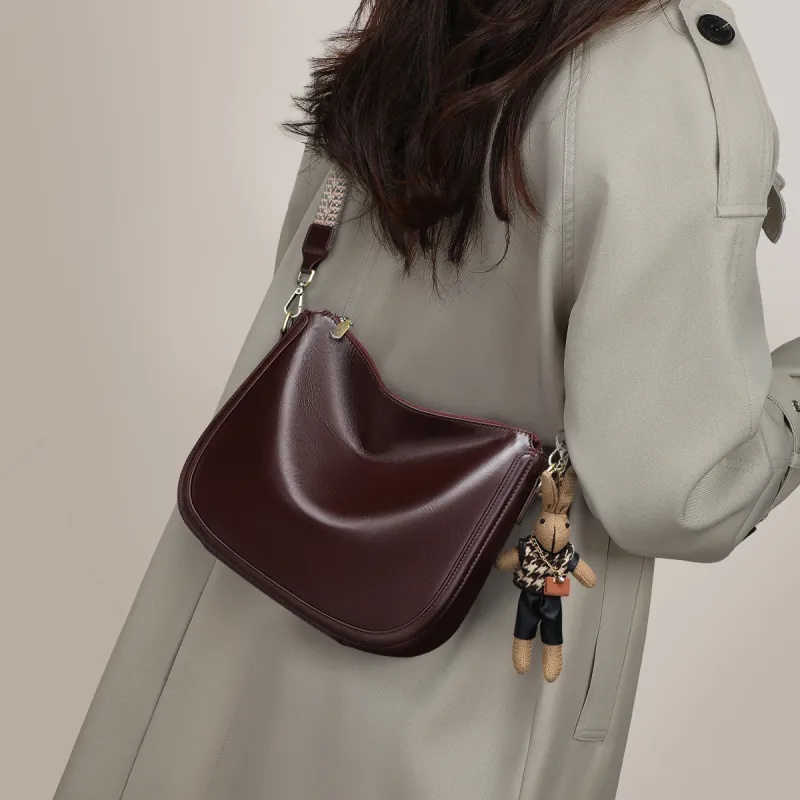 COMELY Cow Leather Patchwork Synthetic Leather Shoulder Bag Crossbody Bag Regular Women's Wine Coffee-1