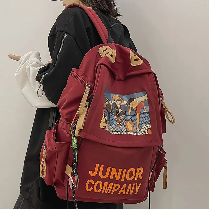 COMELY Nylon Fabric Backpack Large Size Women's Red-5