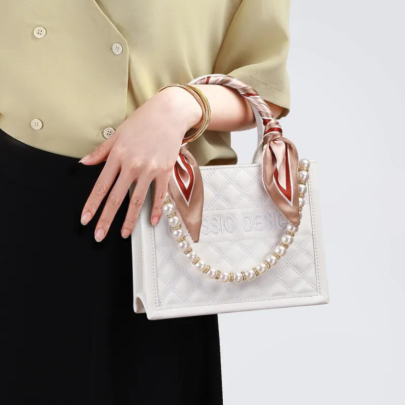 COMELY Cow Leather Patchwork Synthetic Leather Handbag Crossbody Bag Tote Shopping Bag Small Size Women's White-4