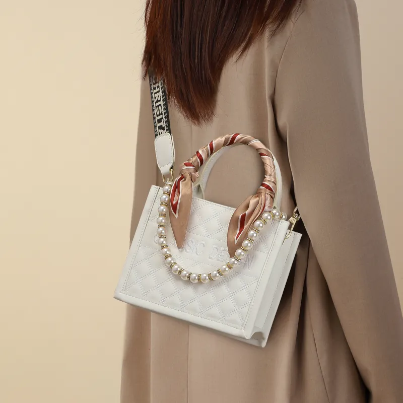 COMELY Cow Leather Patchwork Synthetic Leather Handbag Crossbody Bag Tote Shopping Bag Small Size Women's White-5